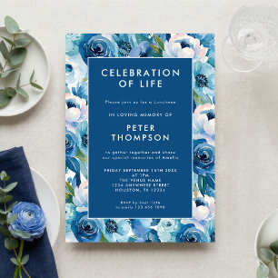 Convite Celebração de Vida com Bordadura Floral Azul