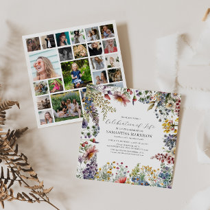Convite Celebração de Vida com Flores Silvestres Elegantes