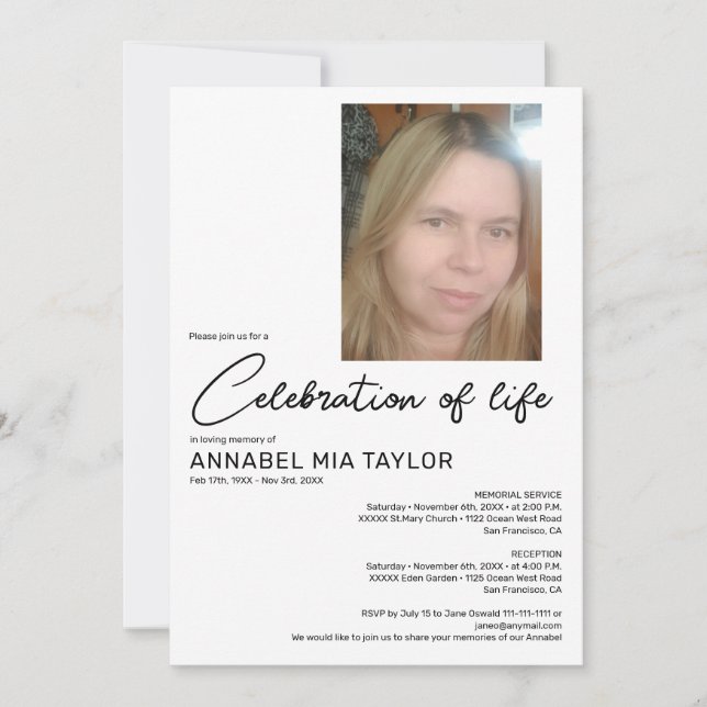 Convite Celebração de Vida com Foto Funeral Memorial (Frente)
