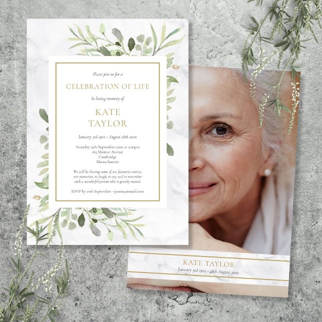 Convite Celebração de Vida com Foto Moderna e Elegante (Modern Elegant Photo Funeral Celebration of Life Invitation)