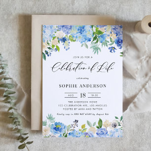 Convite Celebração de Vida com Hortênsia Azul e Rosa Marfi