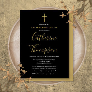 Convite Celebração de Vida com Letra Gold Cross