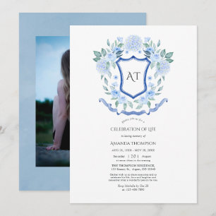 Convite Celebração de Vida com Monograma de Floral Azul