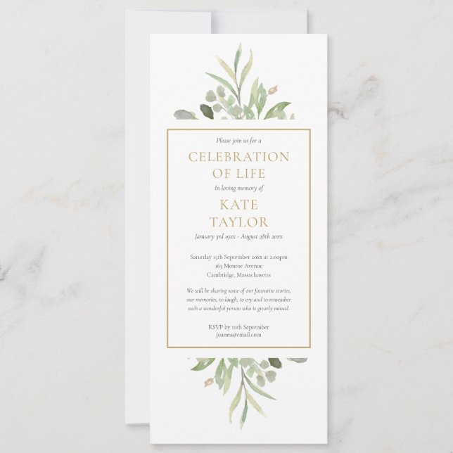 Convite Celebração de Vida com Vegetação Serviço Funerário (Frente)