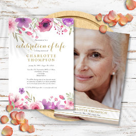 Convite Celebração de Vida em Aquarela Floral com Foto