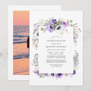 Convite Celebração de Vida em Floral Violeta Empoeirada