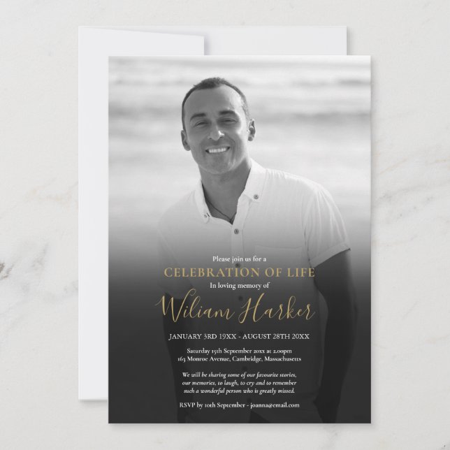 Convite Celebração de Vida em Foto Preto e Branco Funeral  (Frente)
