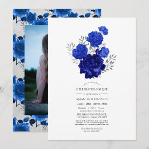 Convite Celebração de Vida Floral Azul Real e Prata
