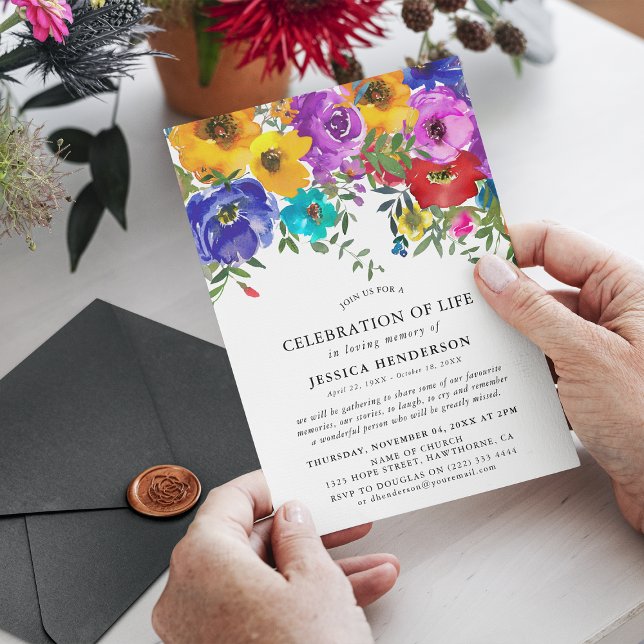 Convite Celebração de Vida Floral Brilhante e Ousada (Criador carregado)