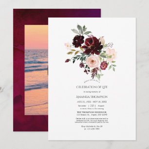 Convite Celebração de Vida Floral de Fruta e Borgonha