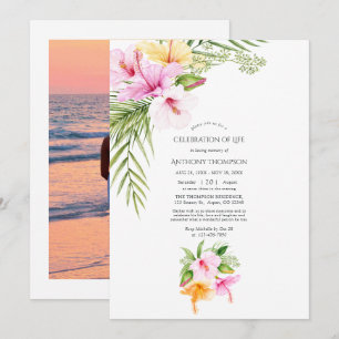 Convite Celebração de Vida Floral Tropical na Praia