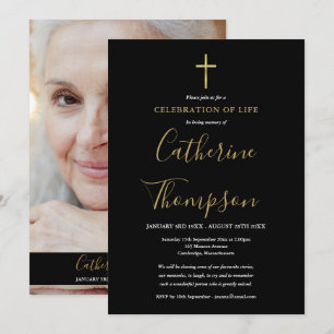 Convite Celebração de Vida Foto Funeral Cruz de Ouro