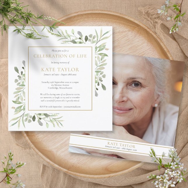 Convite Celebração de Vida Foto Quadrada de Funeral Elegan (Elegant Funeral Celebration of Life Photo Square Invitation)