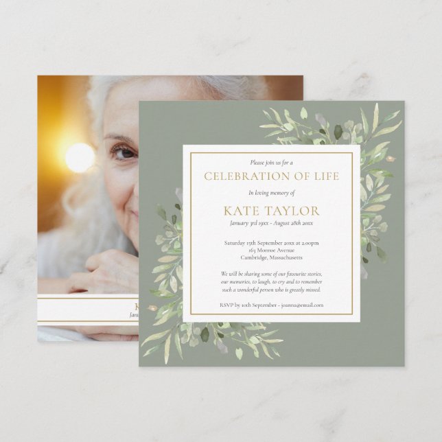 Convite Celebração de Vida Foto Quadrada de Funeral Modern (Frente/Verso)