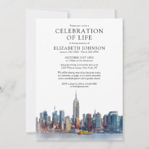 Convite Celebração de Vida Funeral Aquarela Nova York