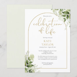 Convite Celebração de Vida Funeral Arco Dourado de Verdura