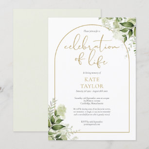 Convite Celebração de Vida Funeral Arco Dourado de Verdura