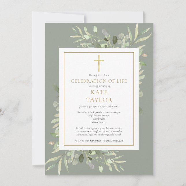 Convite Celebração de Vida Funeral com Fotografia de Veget (Frente)