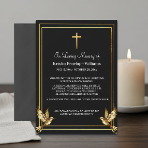 Convite Celebração de Vida Funeral Cruz de Ouro Elegante