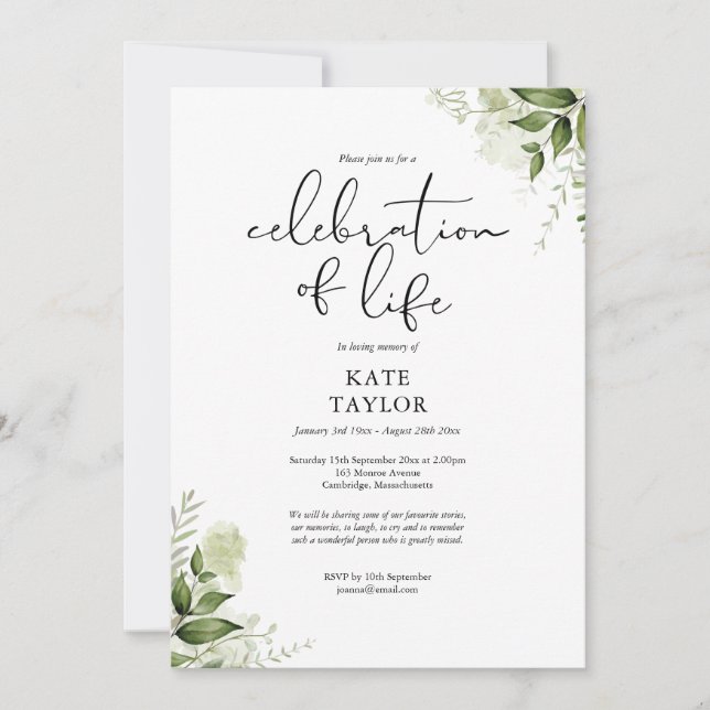 Convite Celebração de Vida Funeral de Vegetação Rústica (Frente)