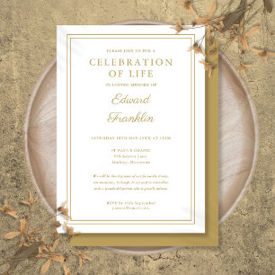 Convite Celebração de Vida Funeral em Ouro Moderno Elegant