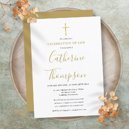 Convite Celebração de Vida Funeral em Rótulo Dourado
