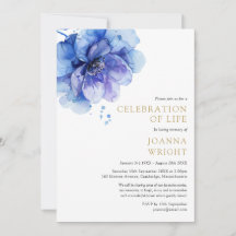 Celebração de Vida Funeral Floral Azul Aquarela