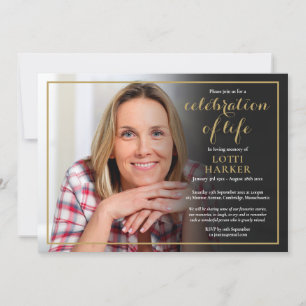 Convite Celebração de Vida Funeral Foto Dourado Script