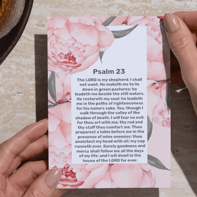 Convite Celebração de Vida Funeral Peônias Rosa Psalm 23 (Psalm 23 Pink Peonies Celebration of Life Funeral Invitation)