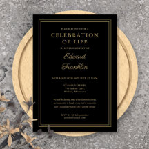 Celebração de Vida Funeral Preta e Dourada Elegant