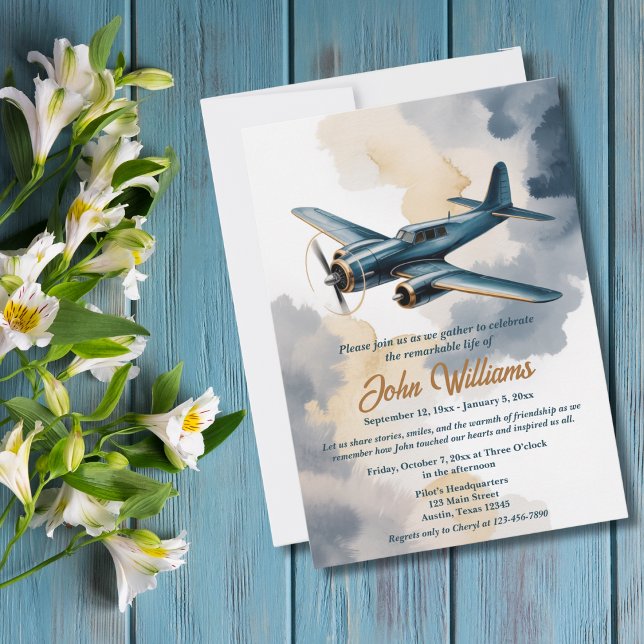 Convite Celebração de Vida Memorial de Avião Azul (Criador carregado)