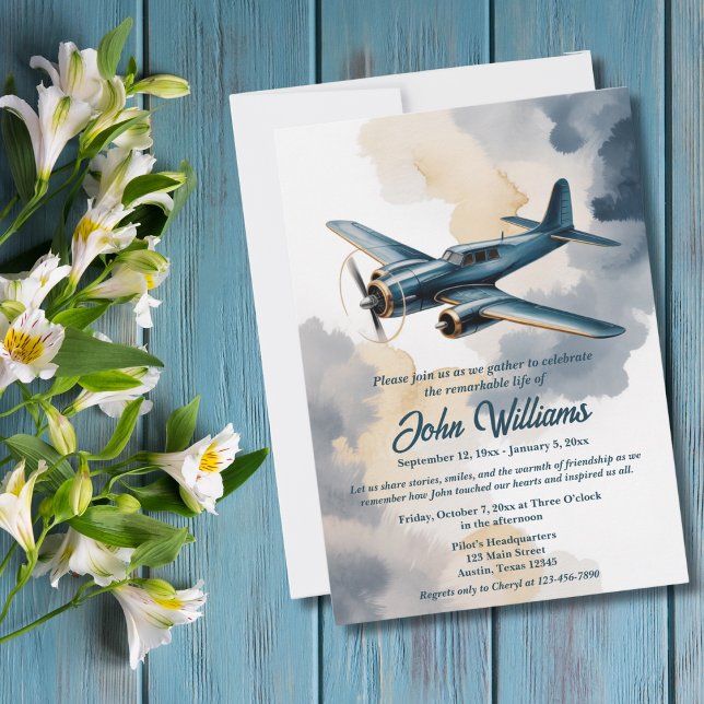 Convite Celebração de Vida Memorial de Avião Azul (Criador carregado)