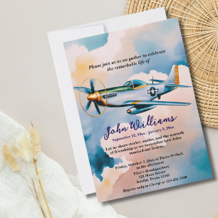 Convite Celebração de Vida Memorial de Funeral Avião P-51