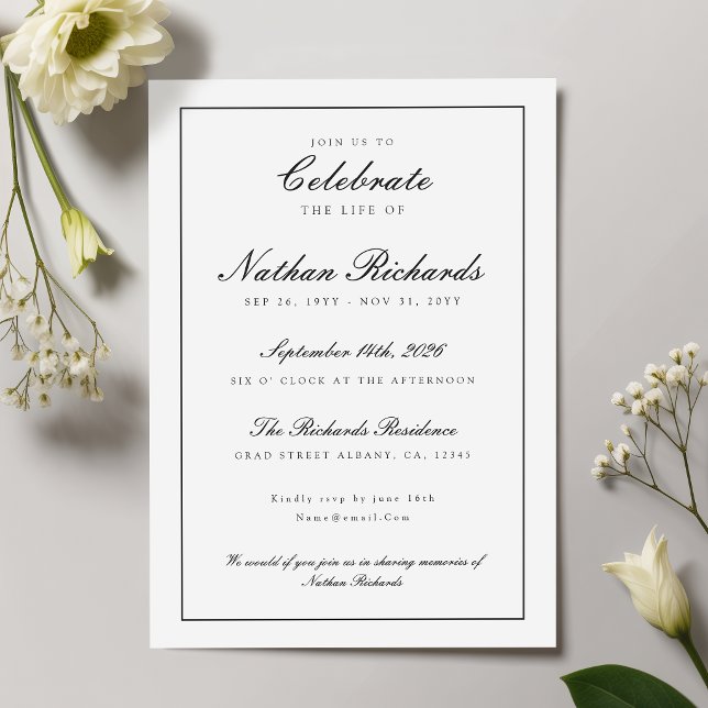 Convite Celebração de Vida Memorial de Letra Elegante (Criador carregado)