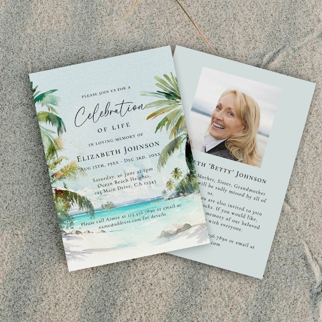 Convite Celebração de Vida Memorial na Praia Tropical (Criador carregado)
