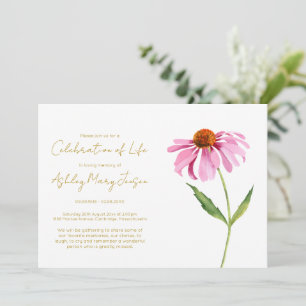 Convite Celebração de Vida Simples de Echinacea Funeral