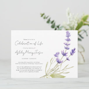 Convite Celebração de Vida Simples Lavanda Funeral