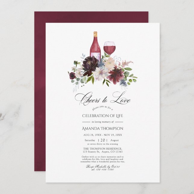 Convite Celebração de Vinho Floral e Borrelha (Frente/Verso)