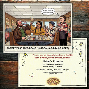 Convite Celebração Divertida de Grupo na Pizzaria