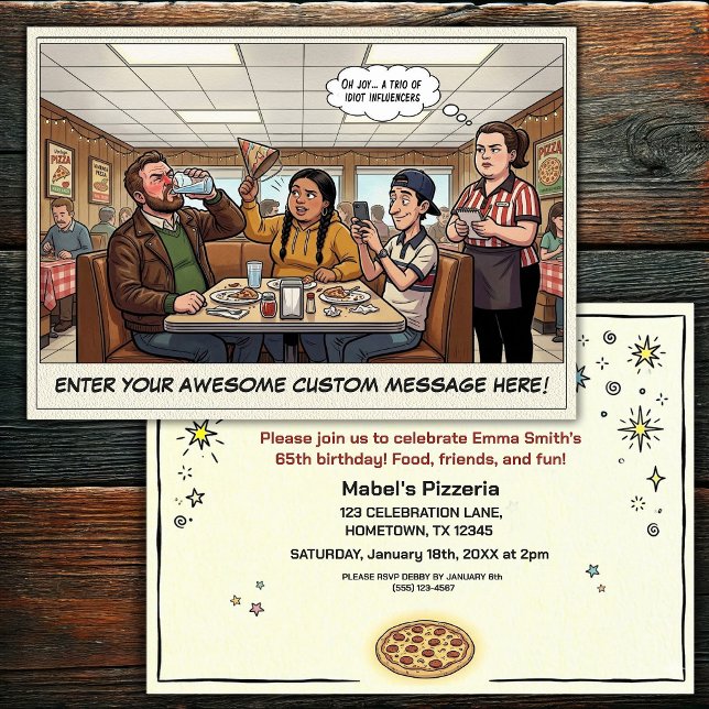 Convite Celebração Divertida de Grupo na Pizzaria (Criador carregado)