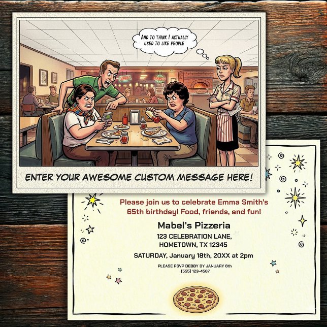 Convite Celebração Divertida de Grupo na Pizzaria (Criador carregado)