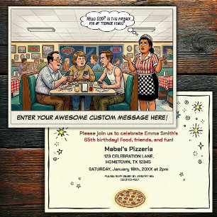 Convite Celebração Divertida de Grupo na Pizzaria