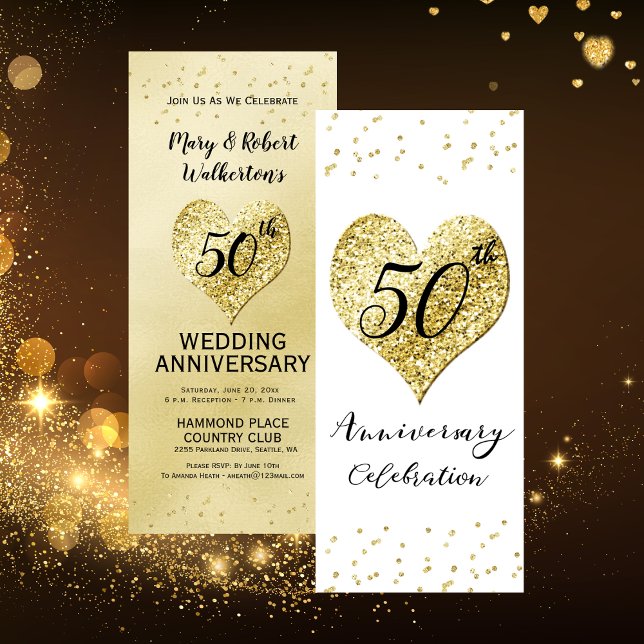 Convite Celebração do 50º aniversário de casamento Dourada (50th Wedding Anniversary Celebration Gold Confetti Invitation)