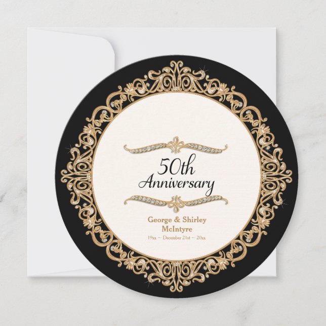 Convite Celebração do 50º Aniversário de Casamento Golden  (Frente)