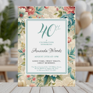 Convite Celebração do aniversário de 40 anos floral elegan