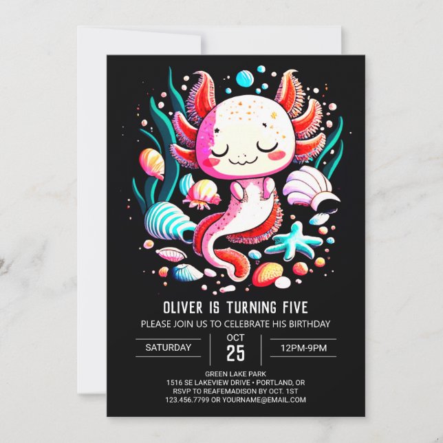 Convite Celebração do Aniversário de criança Ocean Axolotl (Frente)