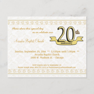 Convite Celebração do aniversário do damasco Dourado a 20a