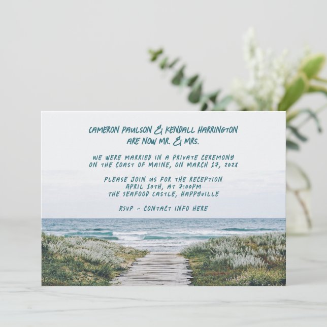 Convite Celebração do Casamento de calçada do Oceano (Em pé/Frente)