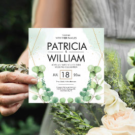 Convite Celebração do Casamento Moderno Eucalyptus Greener