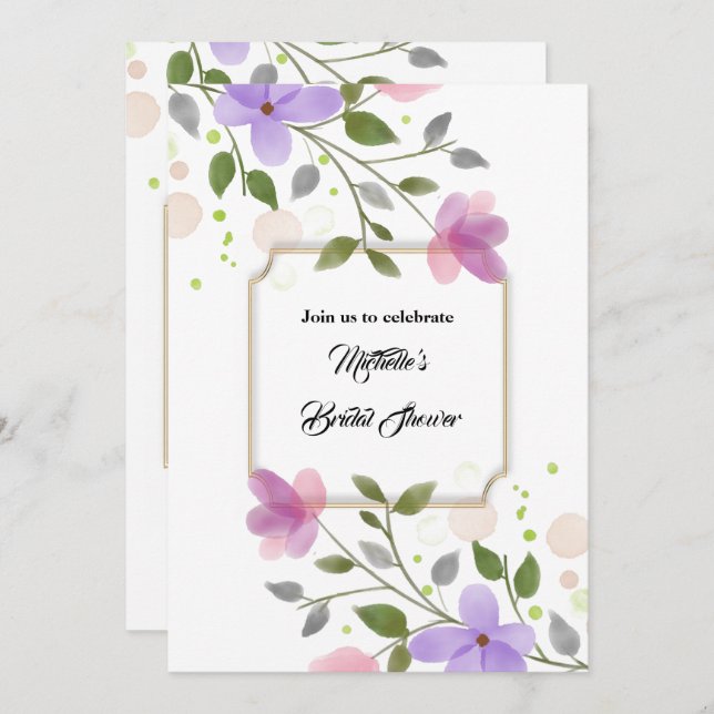 Convite Celebração do chá de panela floral (Frente/Verso)